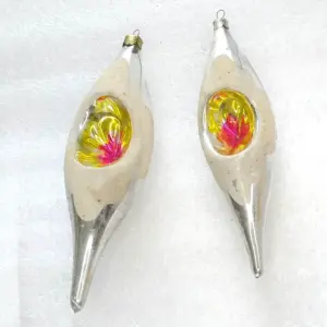 Set of 2 Vintage Silver Glass USSR Christmas Tree Ornaments Decor Old Lanterns