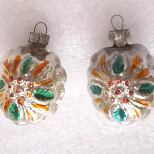 Set of 2 Vintage Mercury Glass USSR Christmas Tree Ornaments Decor Old Flowers