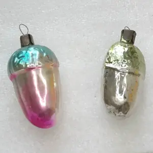 Set of 2 Vintage Silver Glass USSR Christmas Tree Ornaments Decor Old Acorns