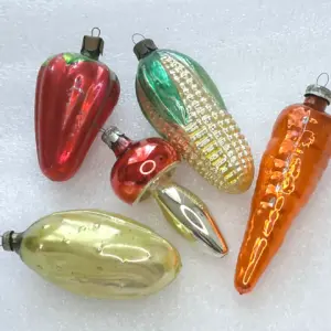 Set of 5 Vintage Silver Glass Christmas Tree USSR Ornaments Vegetables