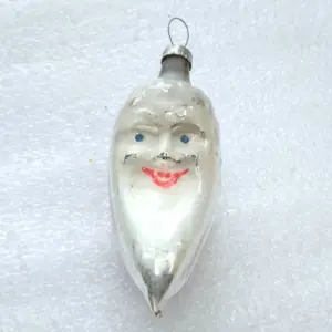 Vintage Silver Glass Christmas Tree USSR Ornament Old Crescent