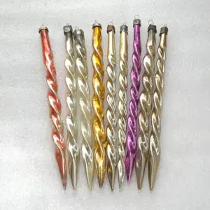 Set of 9 Vintage Silver Glass USSR Christmas Tree Ornaments Old Icicles