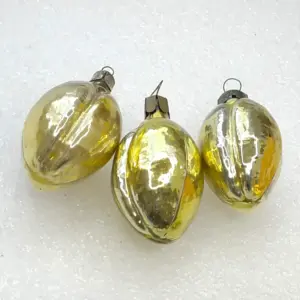 Set of 3 Antique Vintage Silver Glass Christmas USSR Ornament Plum
