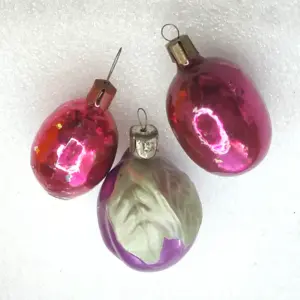 Set of 3 Antique Vintage Silver Glass Christmas USSR Ornament Plum