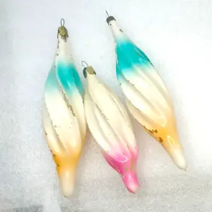 Set of 3 Antique Vintage Painted Glass Christmas USSR Ornament Icicles