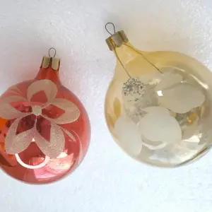 Set of 2 Antique Vintage Silver Glass Christmas USSR Ornaments Balls