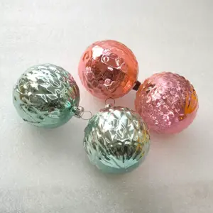 Set of 4 Antique Vintage Silver Glass Christmas USSR Ornaments Balls