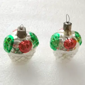 Set of 2 Antique Vintage USSR Mercury Glass Christmas Ornaments Baskets