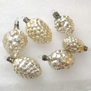 Set of 6 Antique Vintage Mercury Glass Christmas Tree Ornament Berries