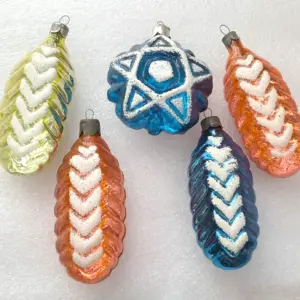 Set of 5 Antique Vintage Silver Glass USSR Christmas Tree Ornaments