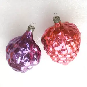 Set of 2 Antique Vintage Silver Glass Christmas Tree Ornaments Berries