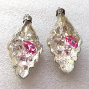 Set of 2 Antique Vintage Glass Christmas Tree Ornament Bee on Honey