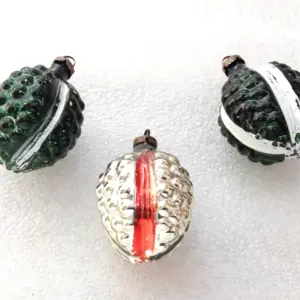 Set of 3 Antique Vintage GDR Glass Christmas Tree Ornament Cones