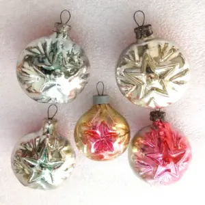Set of 5 Antique Vintage Glass Christmas Ornaments Stars