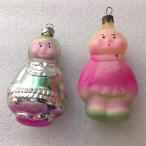 Set of 2 Antique Vintage Glass Christmas Tree Ornament Boy & Girl
