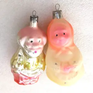 Set of 2 Antique Vintage Glass Christmas Tree Ornament Grandparents