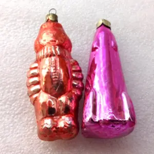 Set of 2 Antique Vintage Glass Christmas Ornament Astronaut Rocket