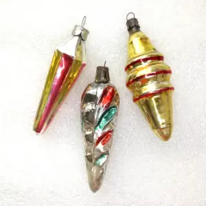 Set of 3 Antique Vintage Glass Christmas Ornament Cones