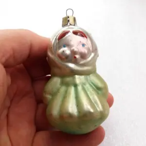 Antique Vintage Glass Christmas Toy Ornament Girl