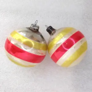 Set of 2 Old Antique Vintage Glass Christmas Ornaments Balls