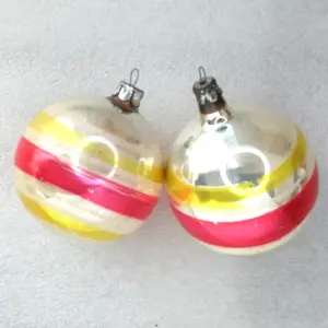 Set of 2 Old Antique Vintage Glass Christmas Ornaments Balls