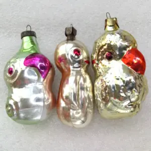 Set of 3 Old Antique Vintage Glass Christmas Ornaments Birds