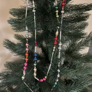 7.9ft Vintage Glass Bugle Bead Christmas Garland Antique Mercury Handmade