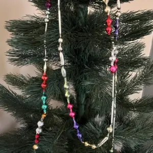 7.5ft Vintage Glass Bugle Bead Christmas Garland Antique Mercury Handmade
