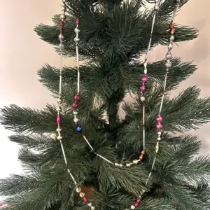 8ft Vintage Glass Bugle Bead Christmas Garland - Antique Mercury Handmade