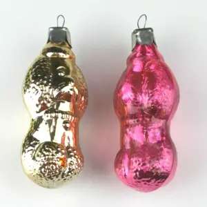 Set of 2 Antique Vintage Glass Christmas Ornaments Puppies