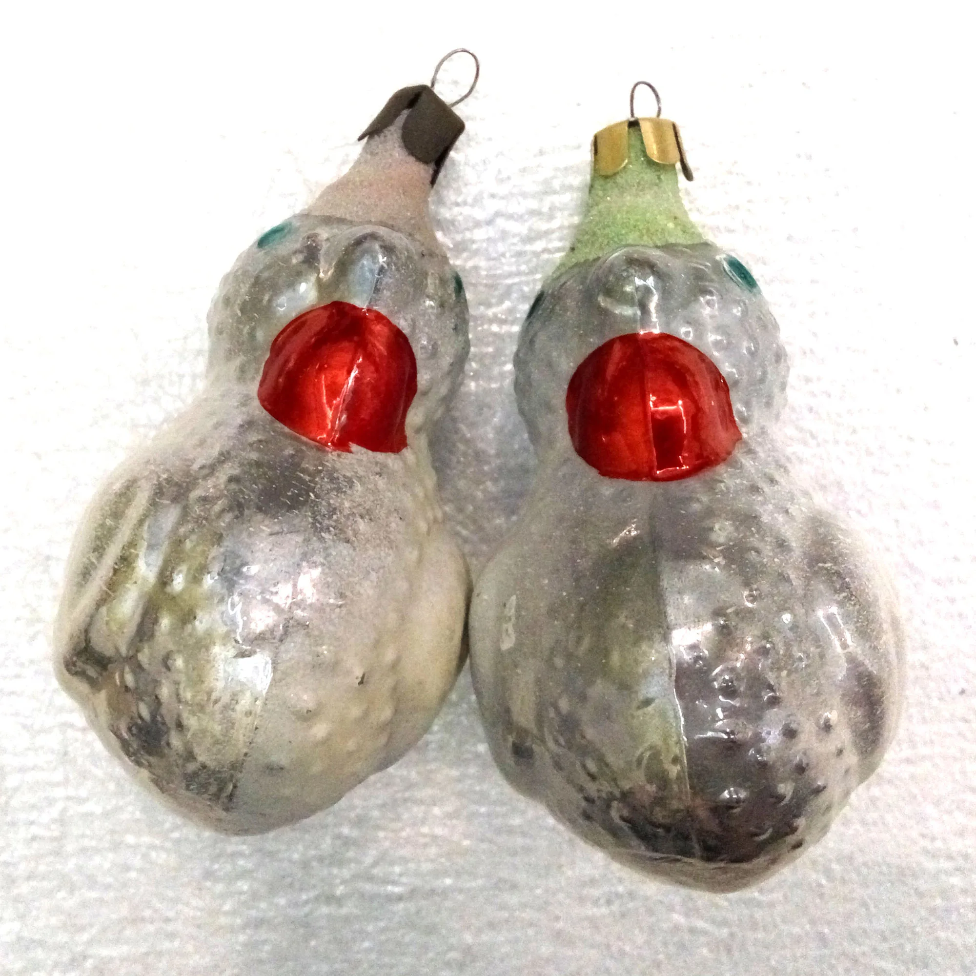 Set of 2 Vintage USSR Glass Christmas Ornament Turkeys