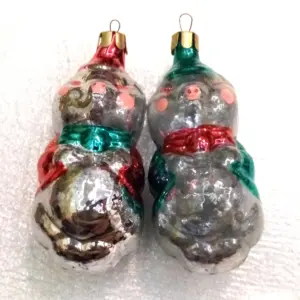 Set of 2 Vintage USSR Glass Christmas Ornament Pigs