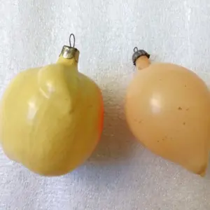 Set of 2 Vintage USSR Glass Christmas Ornaments Old Lemon