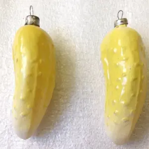 Set of 2 Vintage USSR Glass Christmas Ornaments Pickles