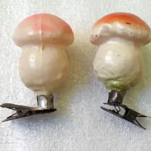 Set of 2 Vintage USSR Glass Christmas Ornaments Mushrooms