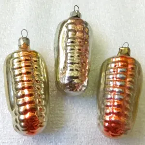Set of 3 Vintage USSR Glass Christmas Ornament Corns