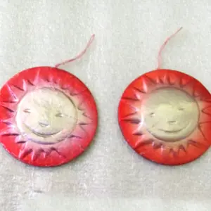 Set of 2 Vintage USSR Cardboard Christmas Ornaments Sun