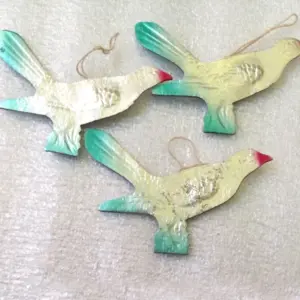 Set of 3 Vintage USSR Cardboard Christmas Tree Ornaments Birds