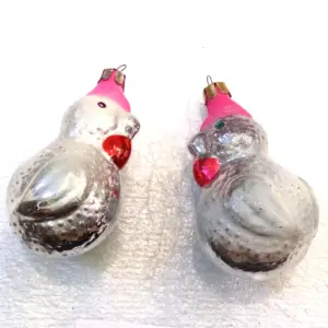 Set of 2 Vintage USSR Glass Christmas Ornaments Tree Turkeys