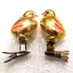 Set of 2 Vintage Glass Christmas USSR Ornaments Chickens