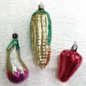 Set of 3 Vintage USSR Glass Christmas Ornament Vegetables