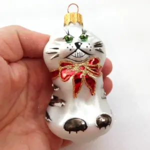 Modern Ukrainian Glass Christmas Ornament Cat