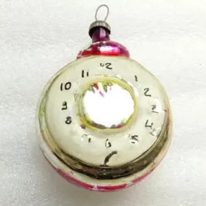 Vintage USSR Glass Christmas Ornament Old Clock