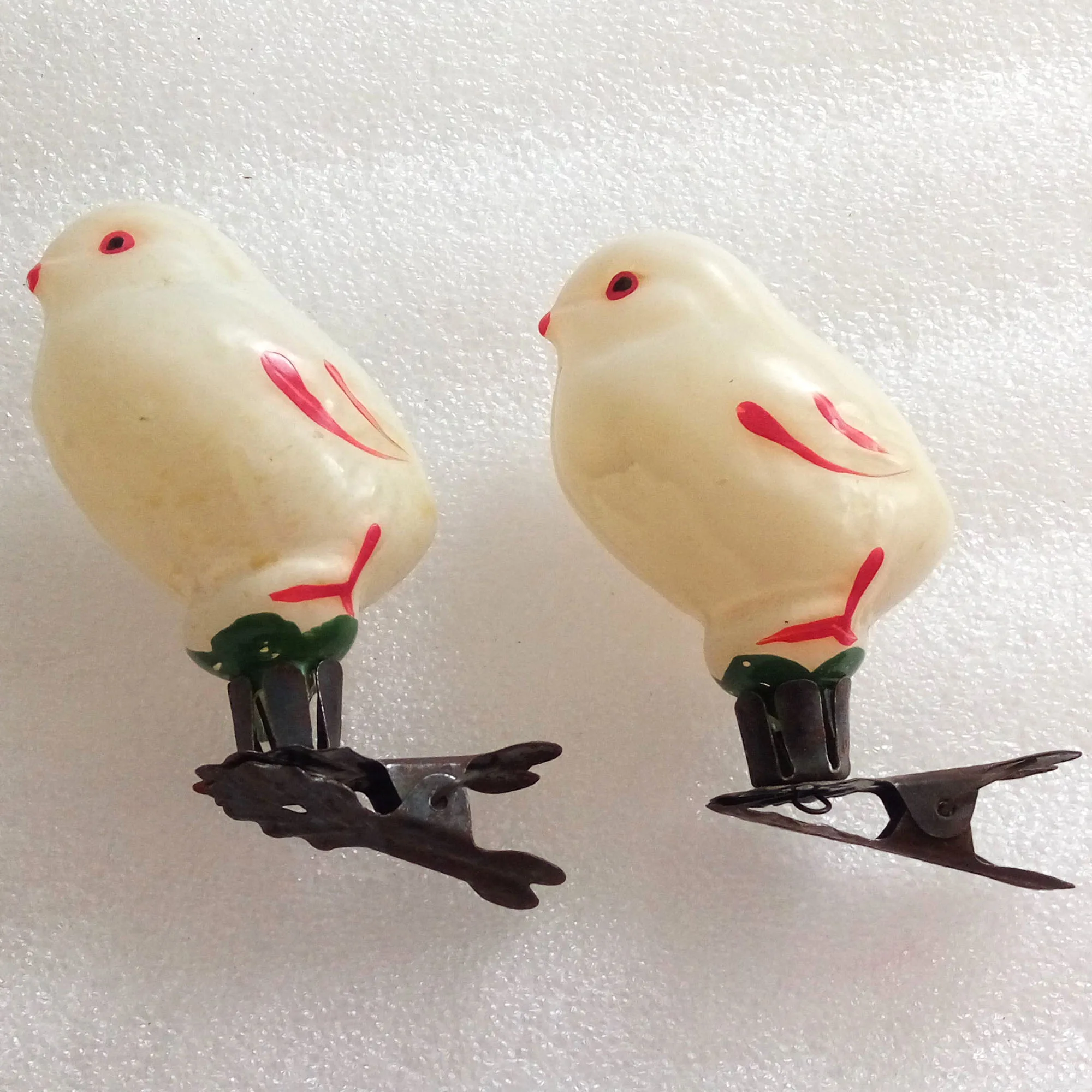 Set of 2 Vintage USSR Glass Christmas Ornament Chickens
