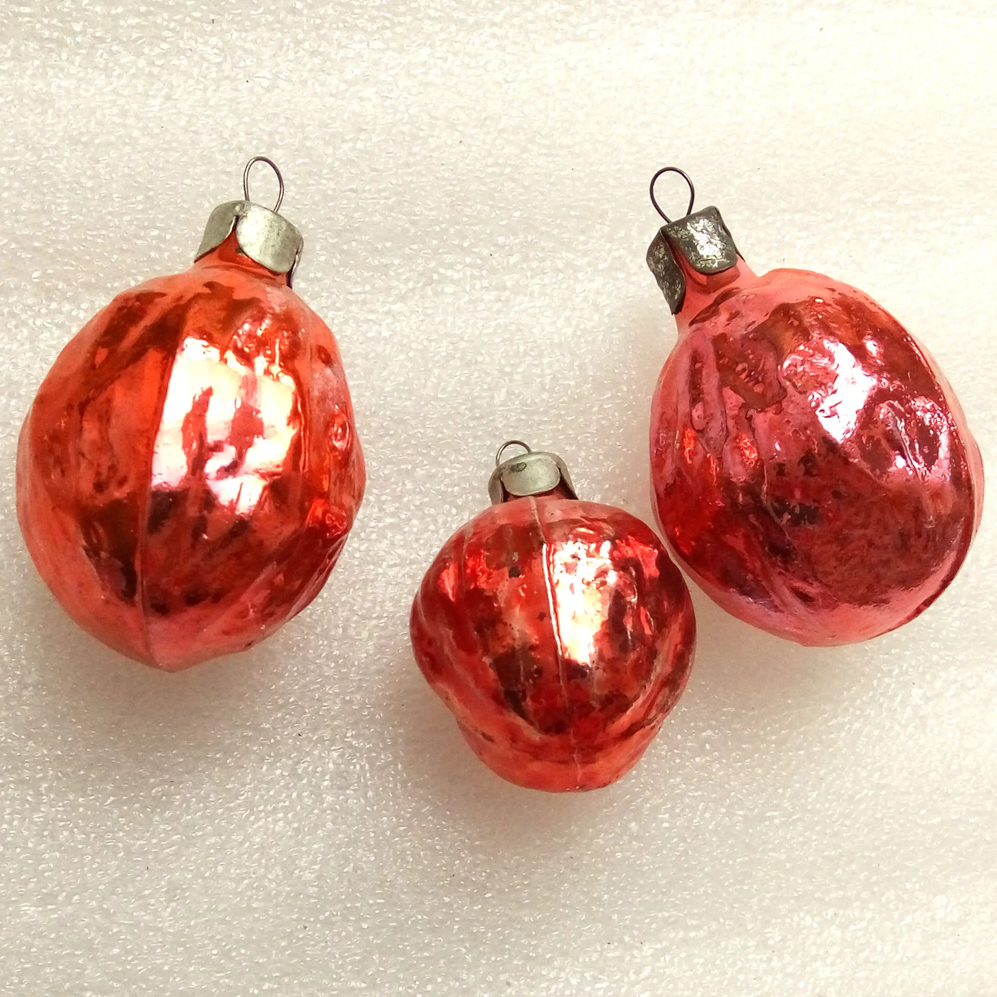 Set of 3 Vintage USSR Glass Christmas Ornaments Nuts