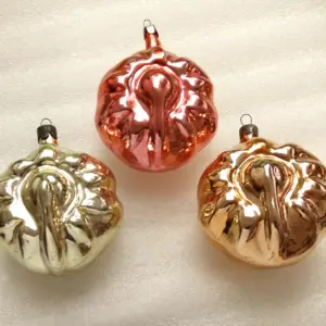 Set of 3 Vintage USSR Glass Christmas Ornaments Sunflowers