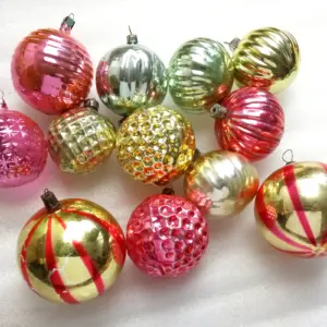 Set of 12 Vintage USSR Glass Christmas Ornaments Balls
