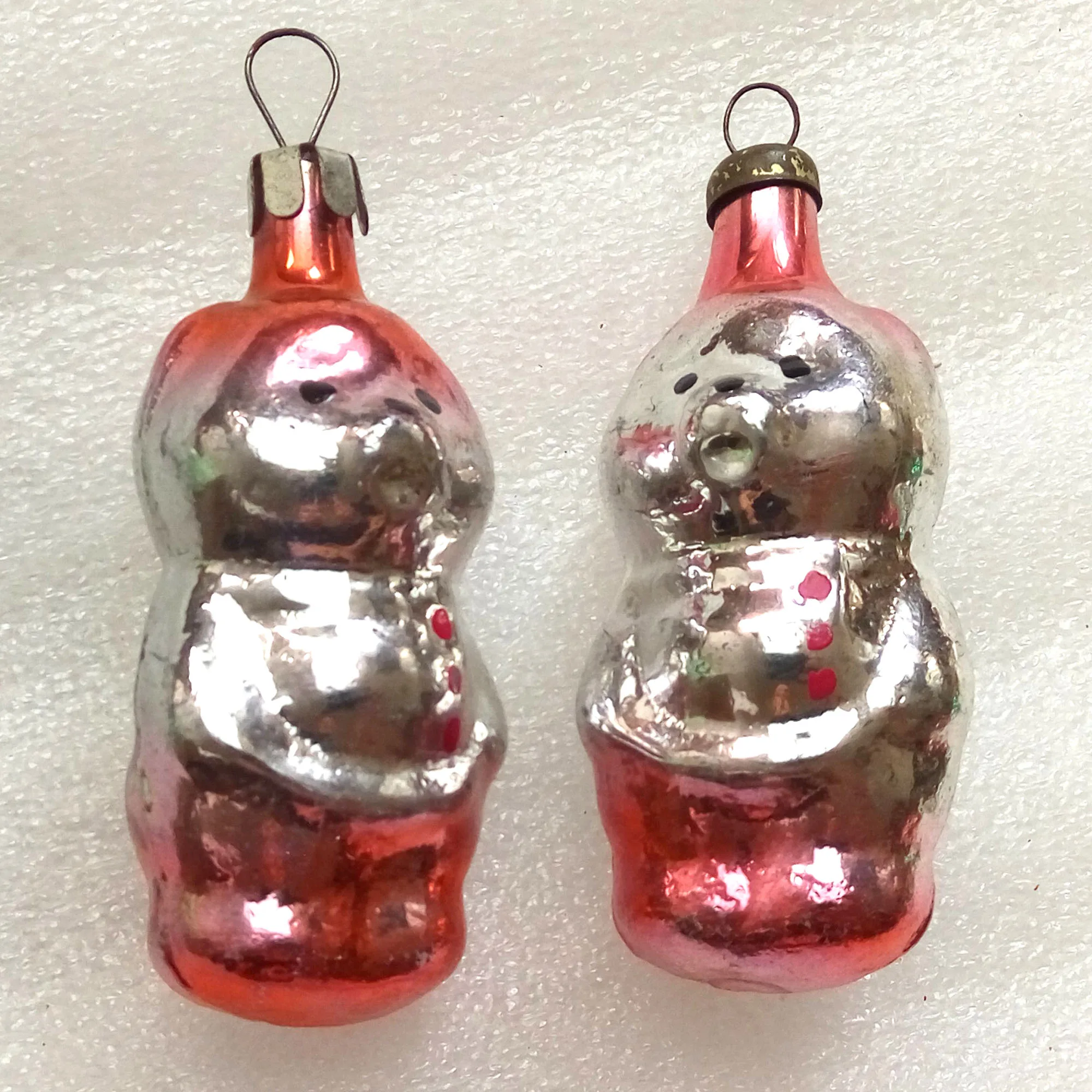 Set of 2 Vintage USSR Glass Christmas Ornaments Bear Cubs