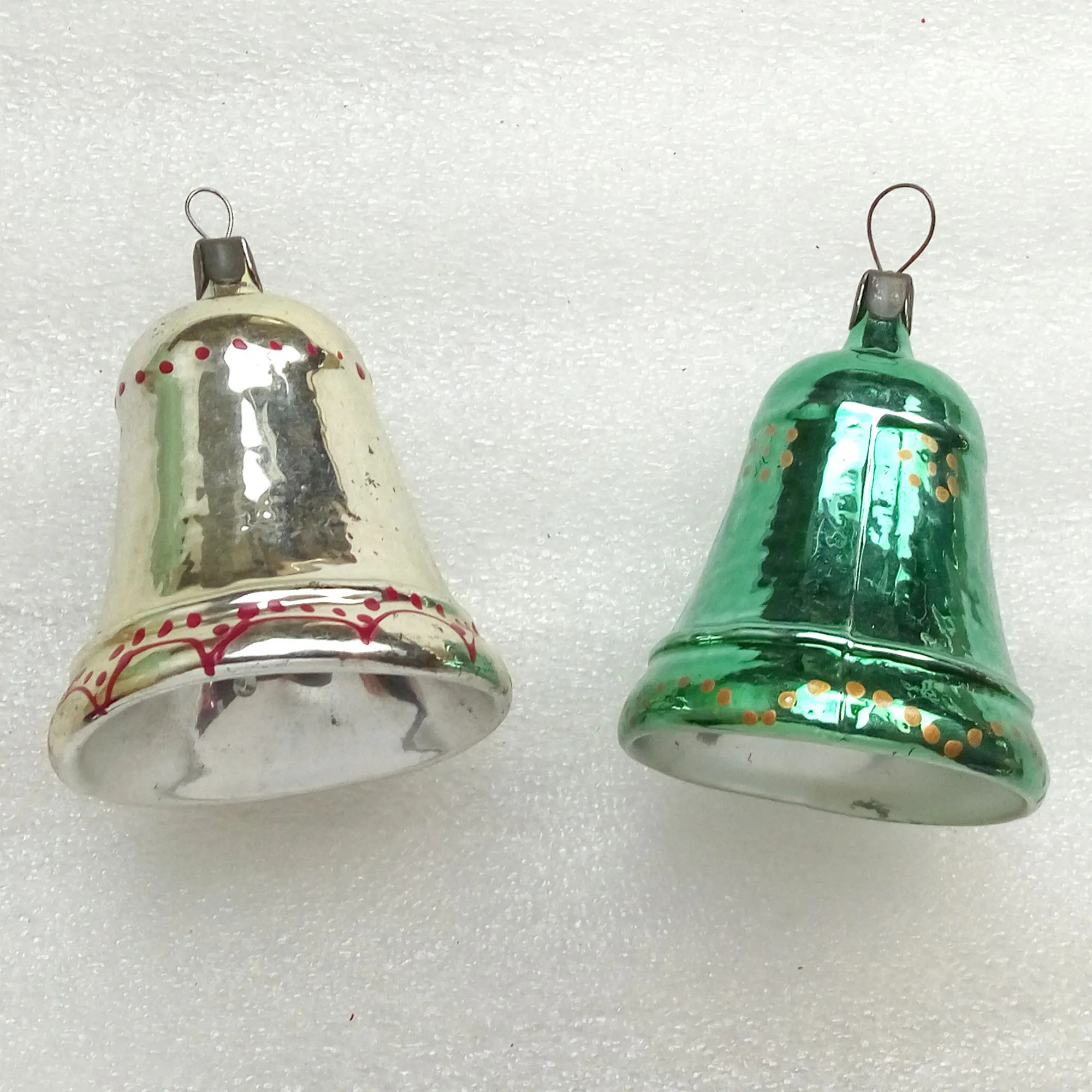Set of 2 Vintage USSR Glass Christmas Ornaments Bells