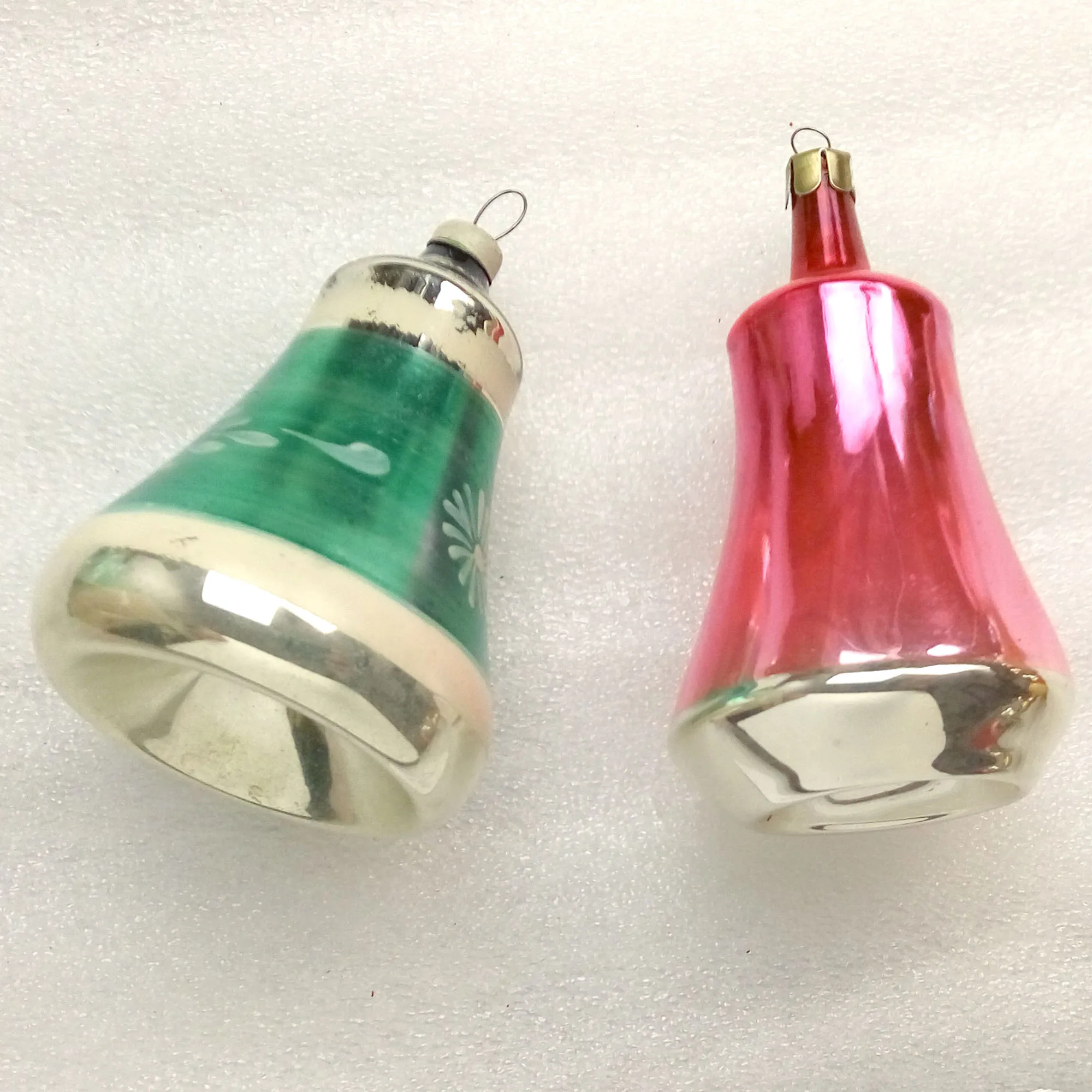 Set of 2 Vintage USSR Glass Christmas Ornaments Bells